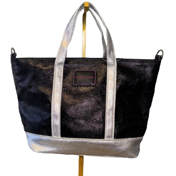 Victoria’s Secret | NWT | Metallic Mini Tote Bag | Black/Silver - Picture 2 of 12